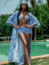 Blue Bami Swim Shorts, bra and Kimono set